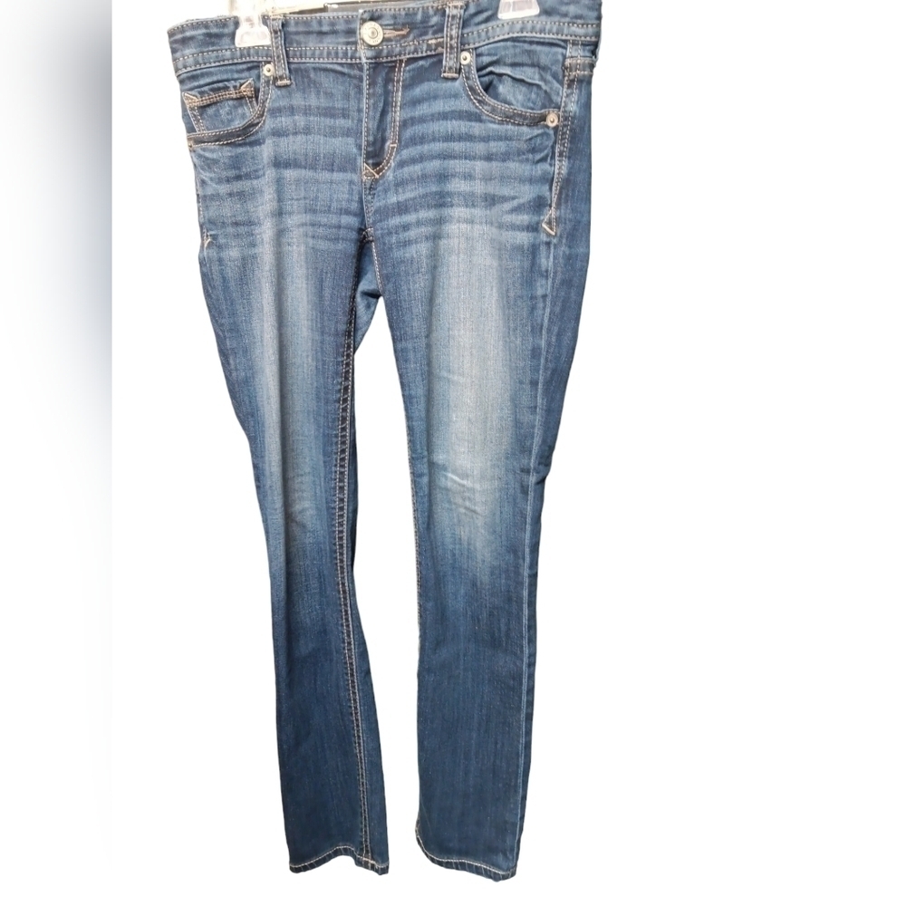 Express Medium Blue Wash Skinny Low Rise Grunge Jeans Women's Size 8R